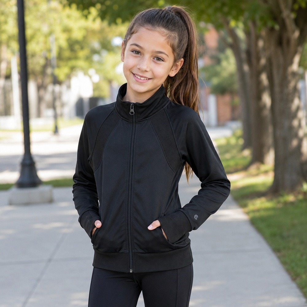 C9 Champion Girls S 6-6X Black Full Zip Track Jacket Thumbholes